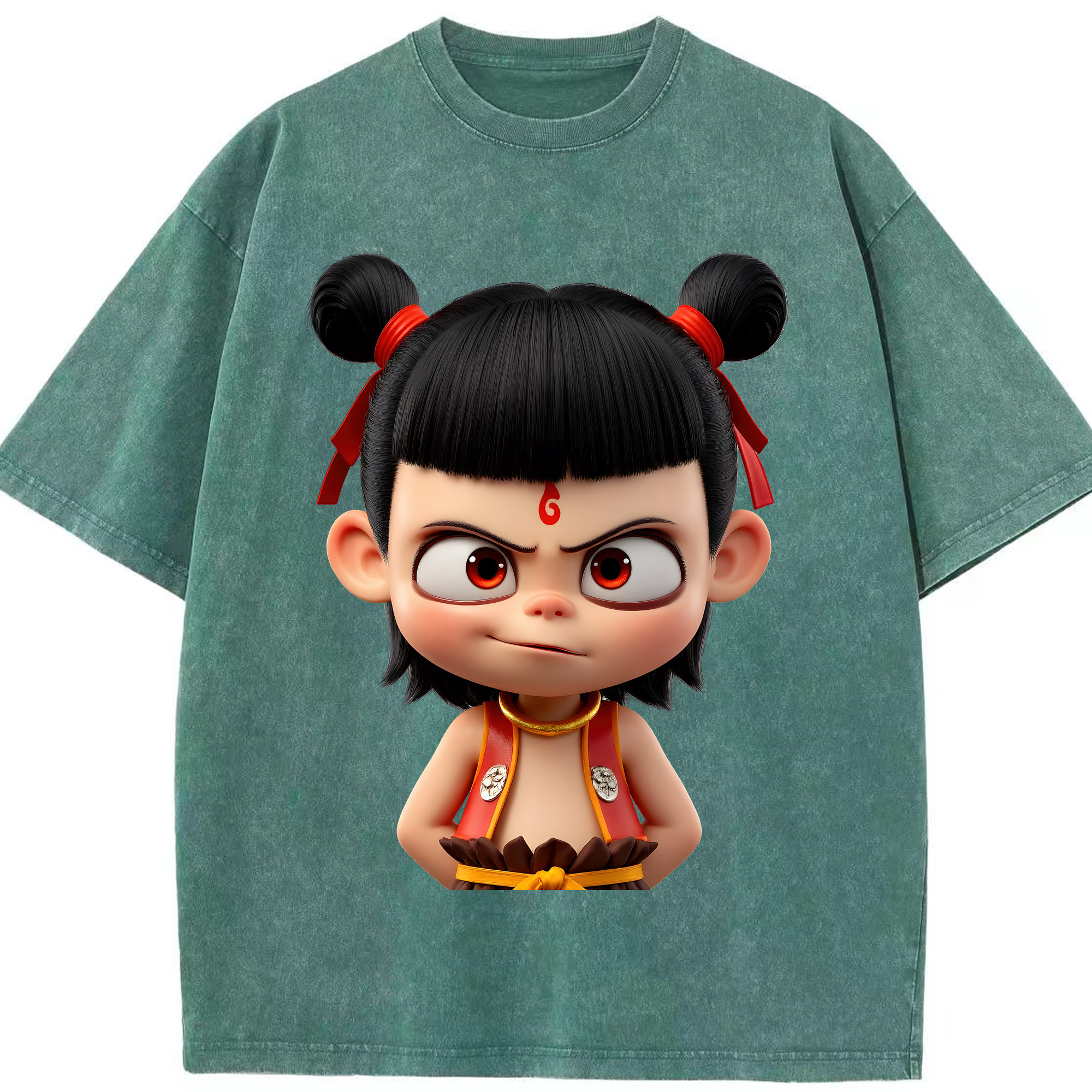 （画像用） Ne Zha 2 ナタ 魔童の大暴れ 綿100% ヴィンテージ風 半袖Tシャツ（フロントプリント）